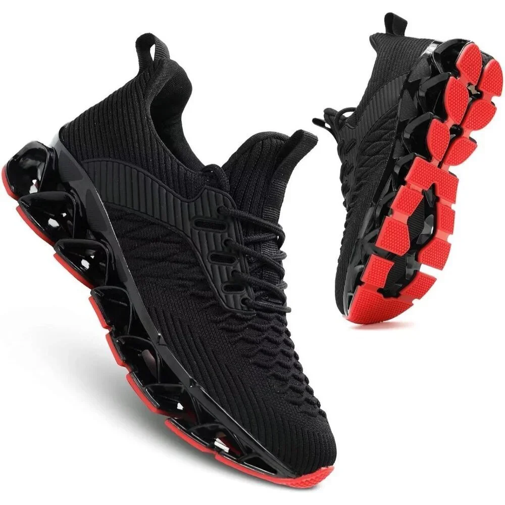 Women  Black Red Slip-On Walking Running Shoes Blade Sneakers Non-Slip Comfort